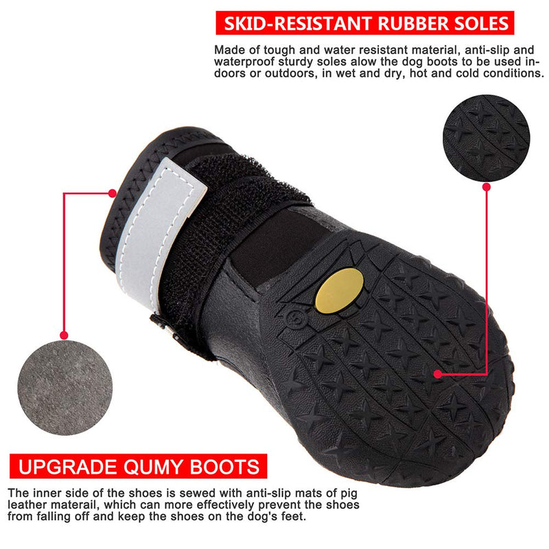 [Australia] - QUMY Dog Shoes for Medium Large Breed Dogs Boots Rugged Non Slip with Reflective Tape Pet Booties size 2: 2.5"x1.7"(L*W) for 18-27 lbs Black-upgrade 