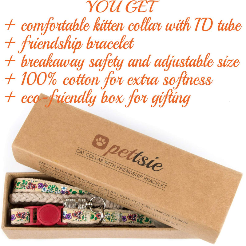 Pettsie Cat Collar with Safety Clasp and Friendship Bracelet for Her, ID Tag Included, Strong Cotton, D-Ring for Accessories, Adjustable Size 5-8" 5-8" Red - PawsPlanet Australia