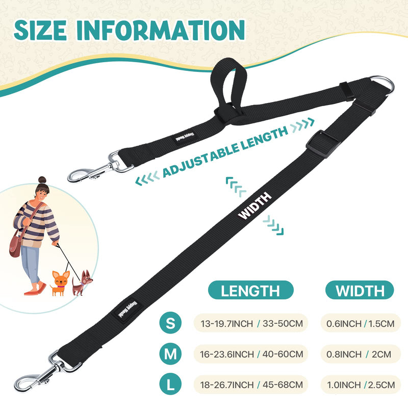 HAPPY HACHI Adjustable Double Dog Leash Coupler No Tangle Nylon Twin 2 Pet Trainer Leash Splitter S 33-50cm Black - PawsPlanet Australia