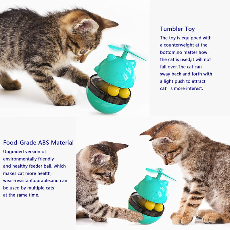 Cat Toys Interactive Cat Food Ball Toys,Cat Treat Dispenser Toy Slow Snack Feeder with Double Interactive Balls and Windmill Propeller,Puppy Puzzle Tumbler Toy,Pet Interactive Tumbler IQ Improving Toy Blue - PawsPlanet Australia