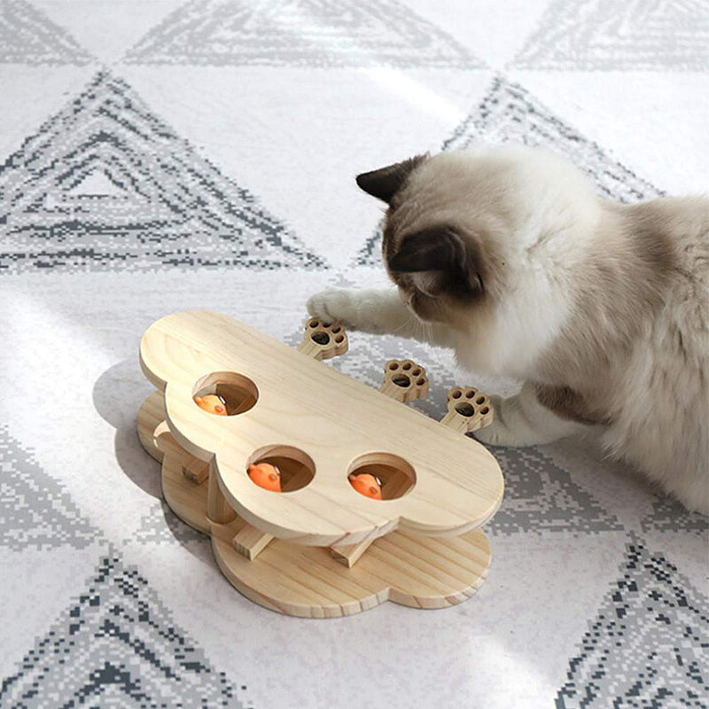 Ubrand Interactive Cat Hunt Mouse Toys,Cat Puzzle Toy 3 Holes Wooden Solid Whack a Mole Game for Puzzle Games & Exercise doll - PawsPlanet Australia