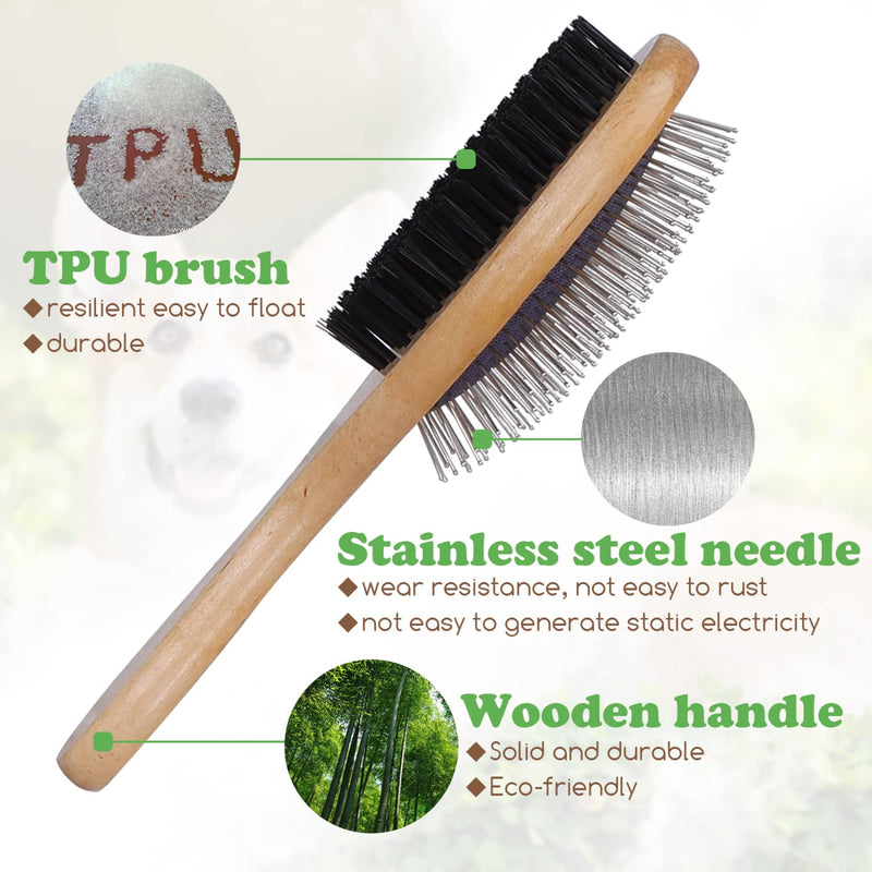 Nobleza Bamboo Dog Brush Cat Brush, 2-in-1 Dog Brush and Bristles, Professional Double-Sided Pet Hair Brush - Removes Loose Fur and Dirt Ideal for Long- and Short-Haired Pets W7*L23.5cm - PawsPlanet Australia