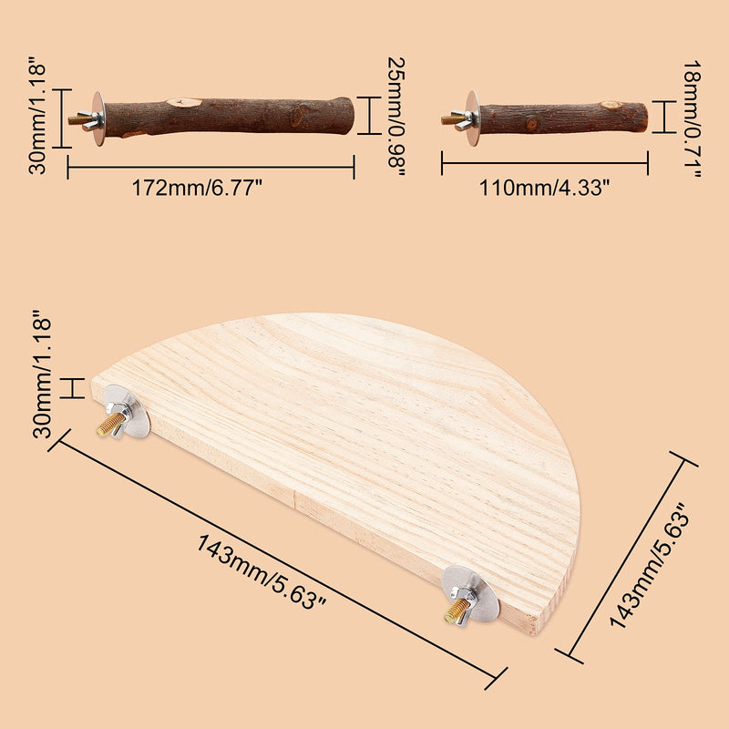 AHANDMAKER Bird Perch Stand Pinewood Bird Standing Lever Wooden Half Round Bird Standing Lever Bird Platform with Iron Shims and Nut Parrot Stand Playground - PawsPlanet Australia