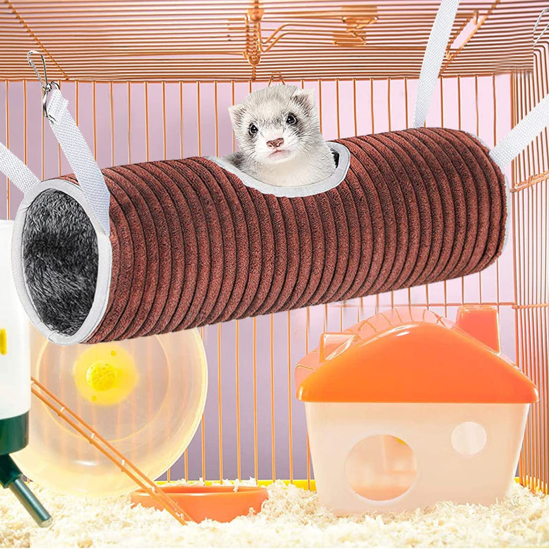 Ferret Hammock and Tunnel Combination, Small Animal Hanging Hideout Tunnel Tube, Suit for Guinea Pigs,Hamster, Chinchilla (Brown) Brown - PawsPlanet Australia