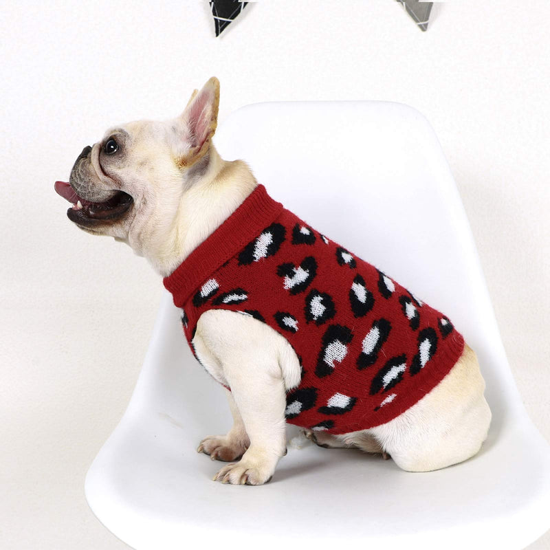 PASRLD Dog Sweater Leopard Pattern Dog Turtleneck SweatersKnitwear Warm Pet Sweater for Fall Winter (S, Red) Small - PawsPlanet Australia