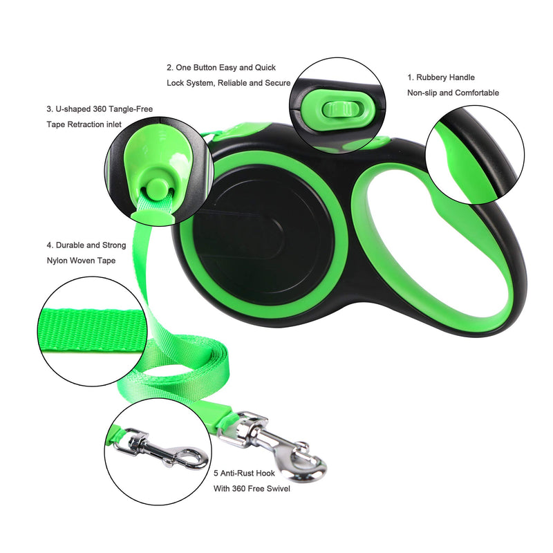 [Australia] - SENYEPETS Retractable Dog Leash for Medium Large Dogs Pitbulls Bulldog Automatic Extending Big Dog Leash Durable Pet Walking Lead 16Ft 02Green 