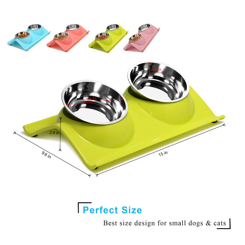 [Australia] - UPSKY Double Dog Cat Bowls Premium Stainless Steel Pet Bowls No-Spill Resin Station, Food Water Feeder Cats Small Dogs. green tea 