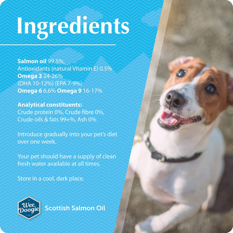 Wee Doogie PUREST SCOTTISH SALMON OIL for Dogs, Cats, Horses, Pets 1lt 1000ml | 100% Pure Natural Food Grade Supplement | Omega 3, 6, 9 for Skin, Coat, Itchy Dog, Hip Joint, Heart, Brain Health | UK 1 l (Pack of 1) - PawsPlanet Australia