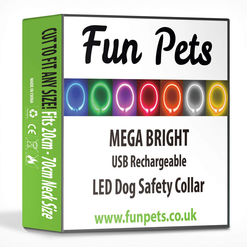 Fun Pets MEGA Bright LED Dog Collar Glow Light Collar for Dogs - Adjustable Cut to Fit Any Size - USB Rechargeable Lithium Battery - Extra Safety & Visibility at Night - 7 Bright Colours (White) White - PawsPlanet Australia