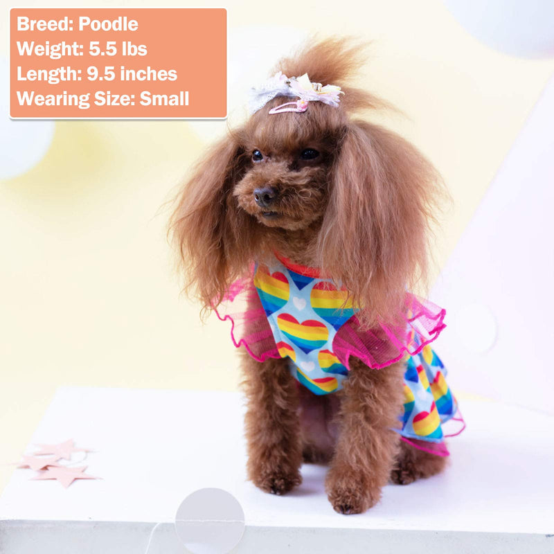 KYEESE Dog Dress Rainbow Heart Dog Sundress Tulle with Ruffle Sleeves Puppy Dress Dog Clothes XS (2.5-4lbs) - PawsPlanet Australia