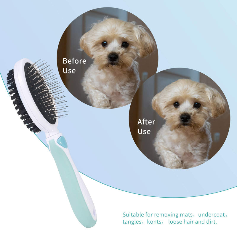 Dog Grooming Combs, Pet Hair Brush Double Sided, Bristle & Pin Brushes for Removes Tangles and Knot, Cleans Shedding & Dirt for Dogs and Cats with Short Medium and Long Hair (Blue) Blue - PawsPlanet Australia