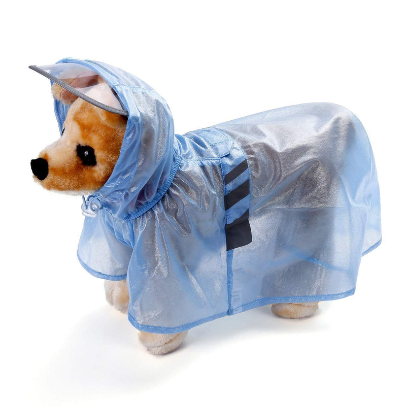 Mogoko Reflective Dog Raincoat with Hood, Waterproof Puppy Pet Blue Rain Coats for Small Dogs 11.0"~11.8" neck girth; 15.3"~16.9" chest - PawsPlanet Australia