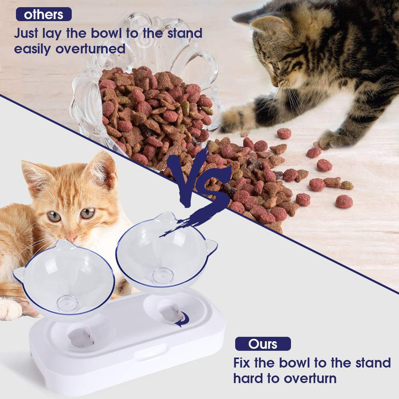 Oumefar Transparent Adjustable Cat Bowl Non-spill Design Double Bowl for Cat Kitten Multi-purpose Cat Feeder Plastic Material Kitten Bowl Transparent Cat Food Water Bowl - PawsPlanet Australia