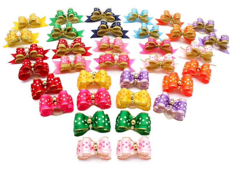 HOLLIHI 32 pcs/16 Pairs Adorable Grosgrain Ribbon Pet Dog Hair Bows with Elastic Rubber Bands - Doggy Kitty Bowknots Topknot Grooming Accessories Set for Long Hair Puppy Cat - PawsPlanet Australia