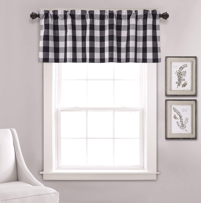 Annlaite Buffalo Checker Farmhouse Thermal Insulated Energy Saving Window Curtain Valance for Living Room/Bedroom/Kitchen Rod Pocket Valance 52 by 18 Inch Black 52"x18" - PawsPlanet Australia