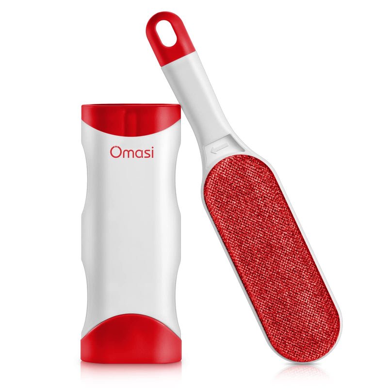 Omasi lint brush animal hair, pet brushes, pet fur and lint removal, lint remover with self-cleaning double-sided base brush, perfect for furniture, carpet red - PawsPlanet Australia