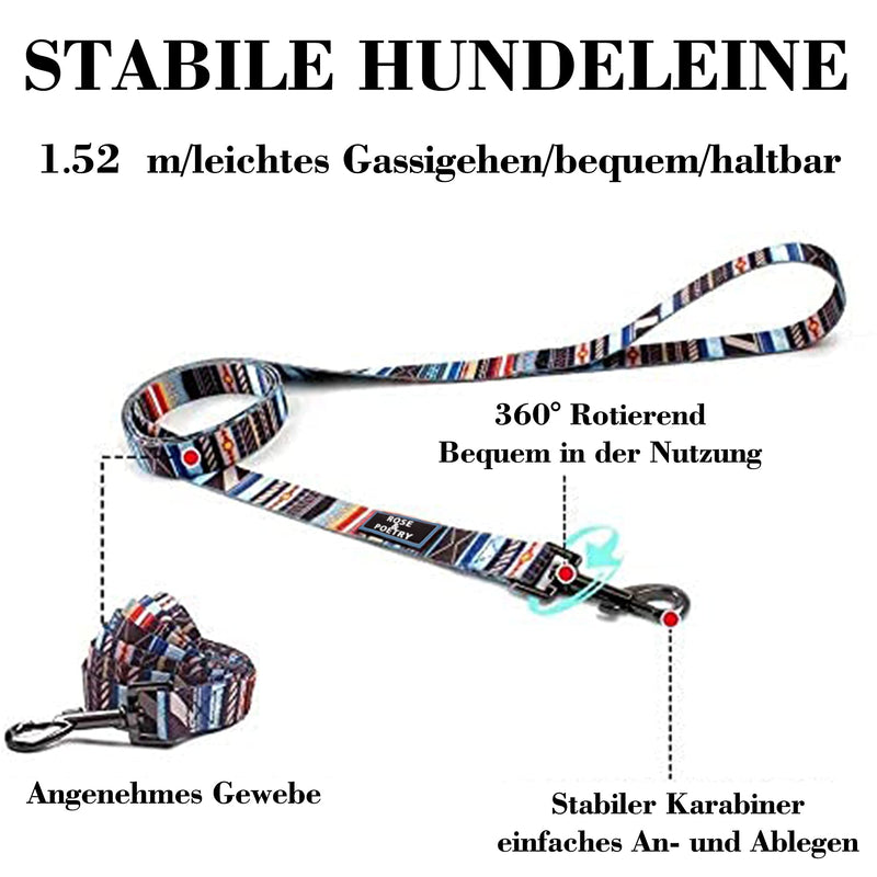 Roses&Poetry dog leash (1.5 m) dog collar in set for puppies, small, medium, large dogs with wonderful design, adjustable pet dog collar and dog leash set (stripes L) stripes L - PawsPlanet Australia