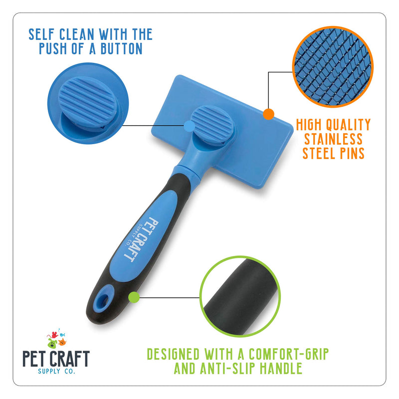 [Australia] - Pet Craft Supply Self Cleaning Calming Slicker Pet Grooming Brush for Dogs and Cats with Short to Long Hair, Removes Mats, Tangles, Loose Hair and Undercoat Treatment 