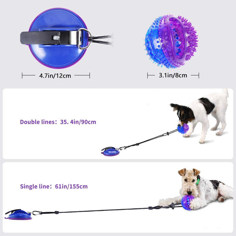 AMZLIFE Suction Cup Dog Chew Toy for Aggressive Chewers, Interactive Puzzle Ball Toy for Large Breed & Medium Dog Teeth Cleaning, Treats Training, Squeaky Tough Rope Tug Toy Gift w/Bell, Blue Purple - PawsPlanet Australia