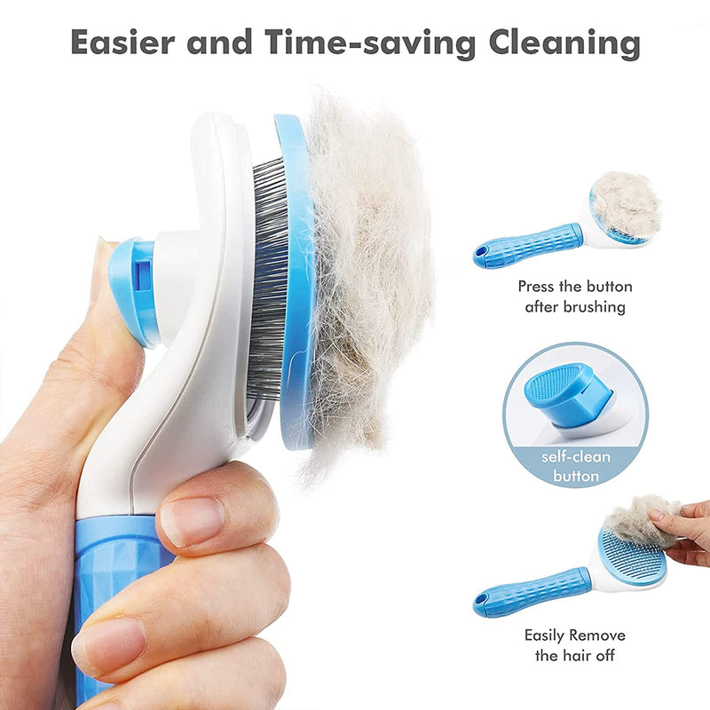 Dog Brush Cat Brush Grooming Comb,Self Cleaning Cat Dog Slicker Brushes with Smooth handle,Pet Grooming Tool with Cleaning Button for Cat Dog Shedding Tools Cat Dog Massage Clean Tangled Brush (Blue) Blue - PawsPlanet Australia