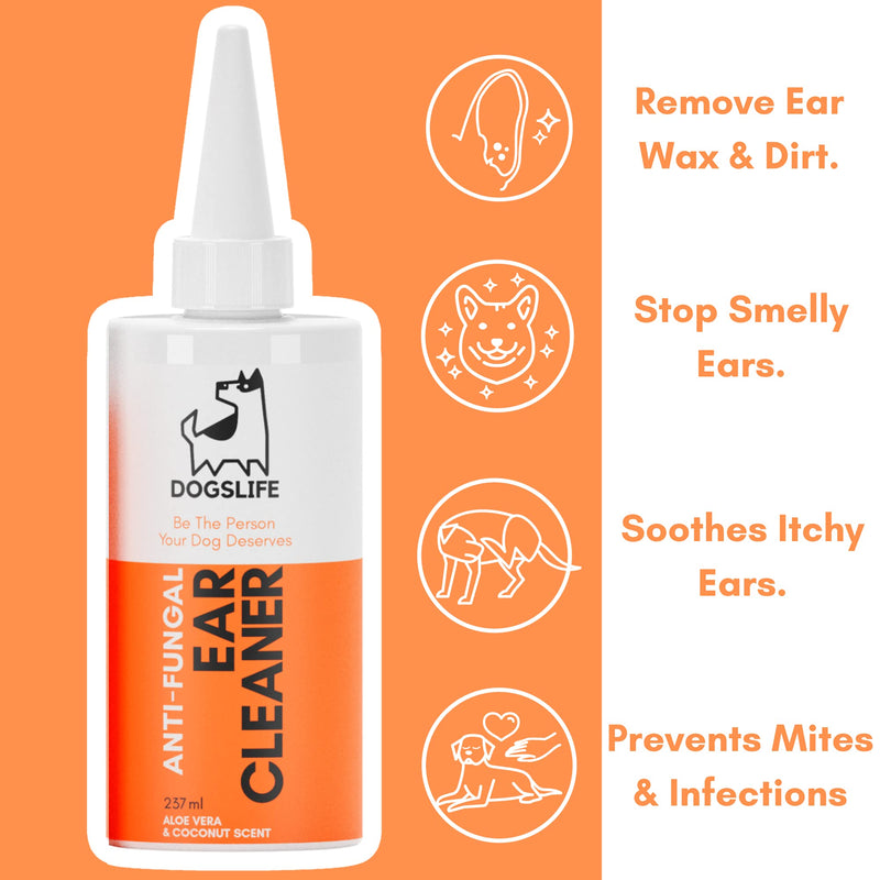 Dog Ear Cleaner | Natural Ear Cleaner For All Dogs | Ear Wash To Stop Itchy, Smelly Ears & Remove Wax | Organic Coconut Oil & Aloe Vera Formula | Ear Cleaning Solution For Dogs - PawsPlanet Australia