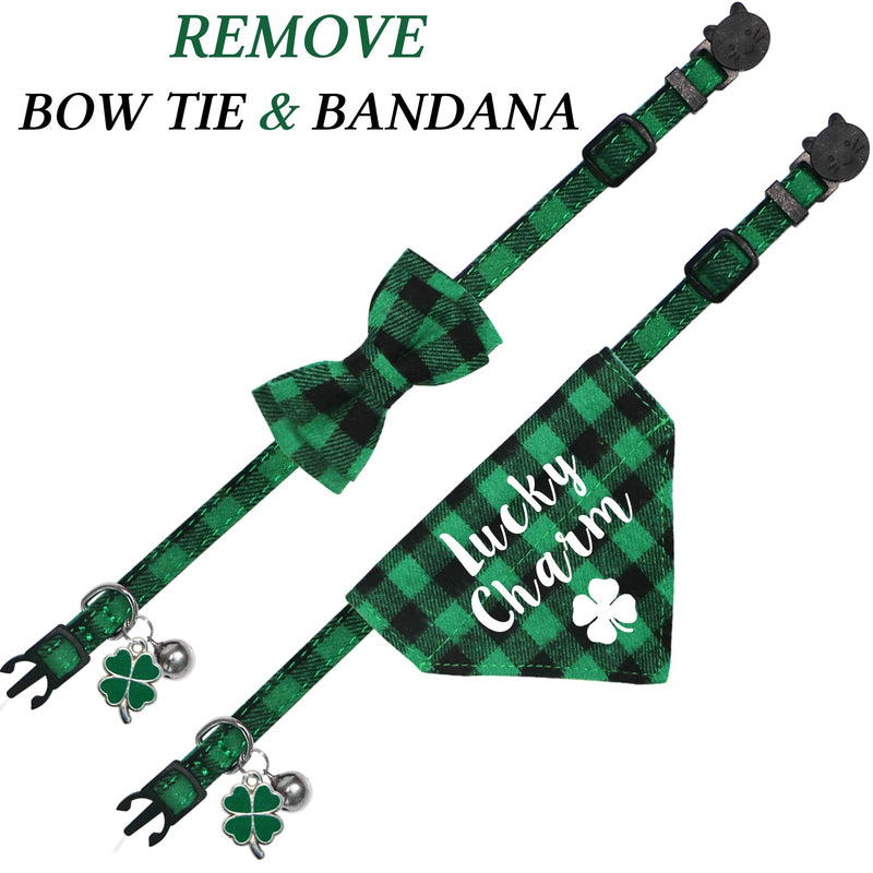 STMK 2 Pack St. Patrick's Day Cat Collar Bandana with Bell, Breakaway Cat Bandana Collars with Bell Charm for St. Patrick's Day Cats Kittens Costumes (St. Patrick's Day Bow Tie & Bandana Collar) Plaid - PawsPlanet Australia