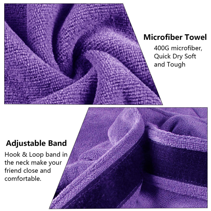 Morezi Dog Bathrobe Towel, Dry Fast Dog Bag, Microfibre Fast Drying Super Absorbent Pet Dog Cat Bath Robe Towel - Purple - XSmall X-Small (49x34cm) - PawsPlanet Australia