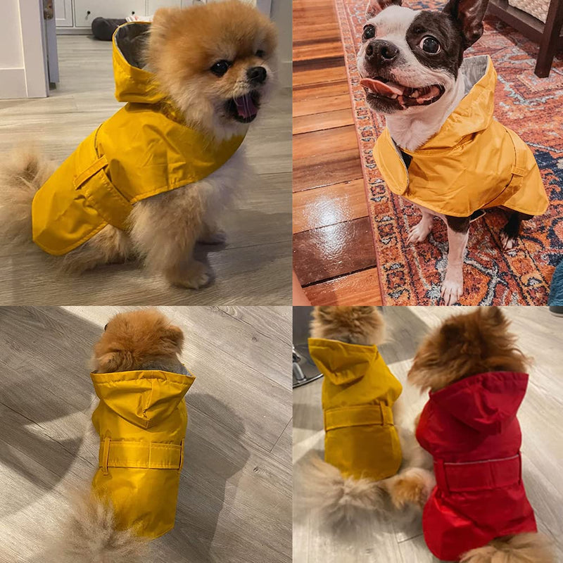 CNBEAU Dog Raincoats Pet Coat Dogs Rain Jacket Slicker Rainwear Puppy Poncho Dog Clothes Wear Hooded Lined Breathable Harness Hole Waterproof Clothes for Small Breed Dogs Puppies S:Back Length 8.7" Yellow - PawsPlanet Australia