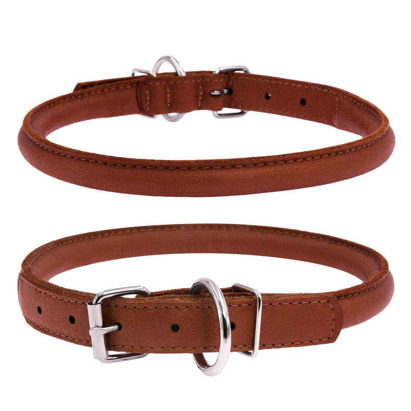 [Australia] - WAUDOG Rolled Leather Dog Collars for Medium Dogs - 15 1/3-18 1/2 inches Neck Size - Medium Dog Collar for Girl & Boy - Dog Collars for Medium Dogs Female - Dog Collar Plus Brown 