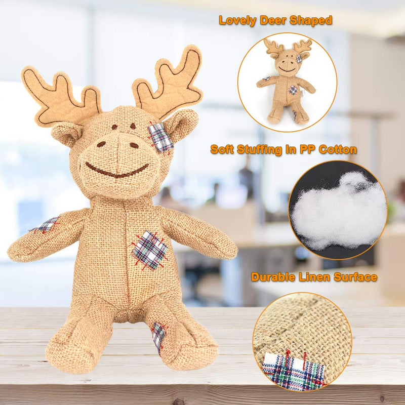 Puppy Squeaky Toys, Lovely Reindeer Toys Durable Linen Surface Dog Chew Toys, Interactive Dog Toys Funny Training Toys for Small to Medium Dogs (Brown Reindeer) - PawsPlanet Australia