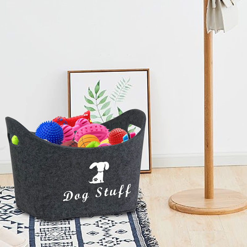 Brabtod Felt pet toy box and dog toy box storage with handles pet toy basket - Idea for organizing pet toys, coats, ropes, dog chew toys, blankets, leashes and any dog stuff - Dark Grey - PawsPlanet Australia