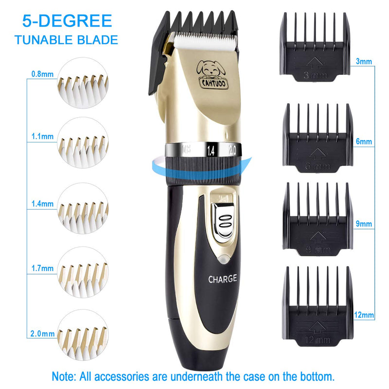 [Australia] - CAHTUOO Dog Grooming Clippers, Professional Pet Grooming Kit Rechargeable Pet Shaver Cordless Silent Dog Hair Trimmer with 4 Comb Attachments & Extra Tools for Dogs Cats and Pets Gold 