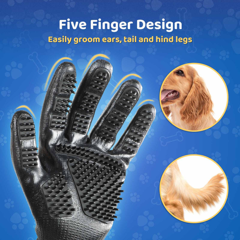 Pet Hair Remover Gloves, DELOMO Pet Grooming Gloves for Dogs, Cats & Horses, 1 Pair Deshedding Gloves with Enhanced Five Finger Design - PawsPlanet Australia