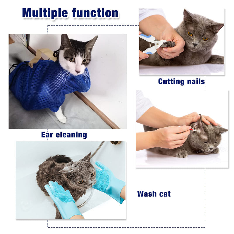 6 Pieces Cat Bathing Kit Include Cat Grooming Bag Cat Muzzle Nail Clipper and Trimmer Nail File Cat Grooming Gloves for Cat Bathing Nail Trimming Feeding - PawsPlanet Australia