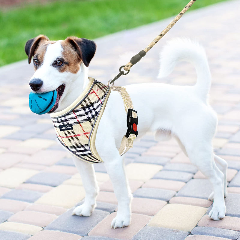 haapaw Reflective Dog Harness Soft Thickened Mesh Breathable Adjustable Puppy Dog Harnesses for Small Medium Dogs with Dog Lead XXS, for small breed dog Beige Plaid - PawsPlanet Australia