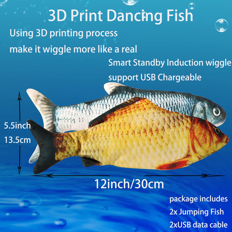 Flopping Fish Electric Moving Dog Fish Toy，Realistic Flopping Fish Rocking Dog Toy，Interactive Pet Toys for Dog Exercise，Small and Medium Dog Floppy Fish Animal Toy two fish - PawsPlanet Australia