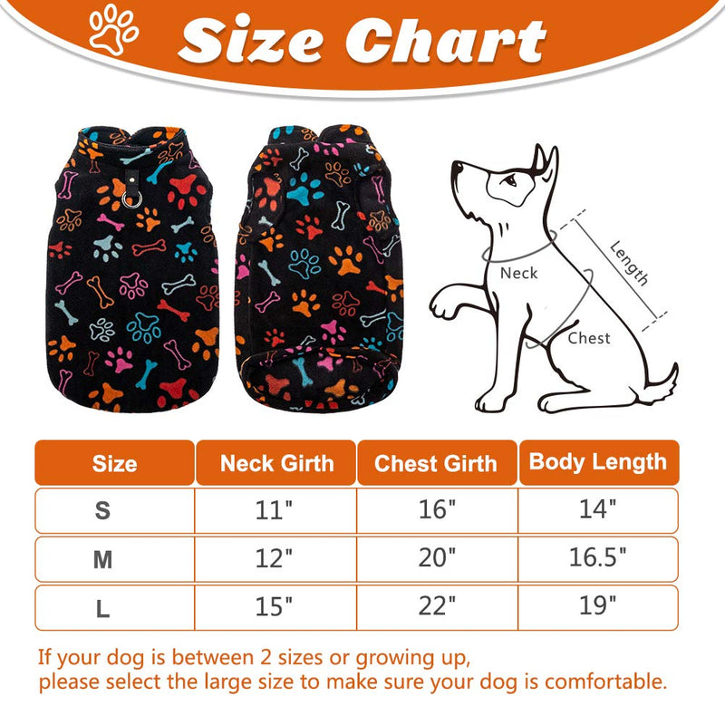 [Australia] - Small Dog Winter Coat - Windproof Puppy Polar Fleece Hoodie Pet Warm Lightweight Coat with Cute Paw Bone Design for Small Medium Doggie Cat S Black 