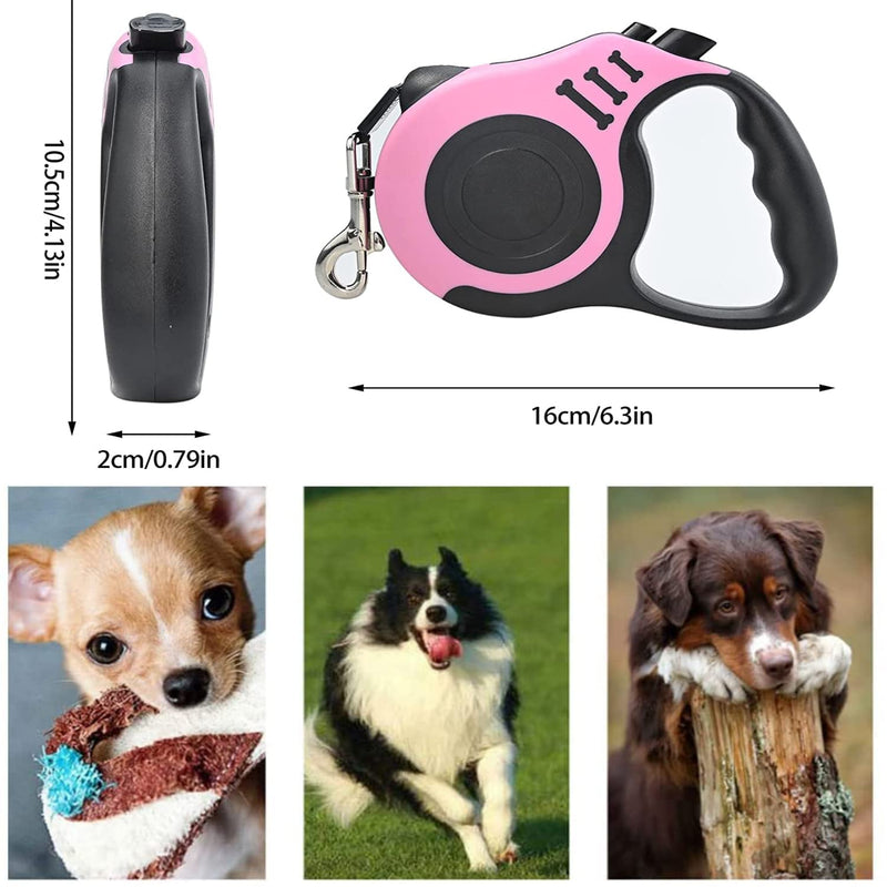 Retractable Dog Leash 360° Tangle Free Harness with Non-Slip Handle Extendable Nylon Leashes Adjustable Puppy Harness for Dog Training Walking Jogging 15-20kg Pink Rose - PawsPlanet Australia