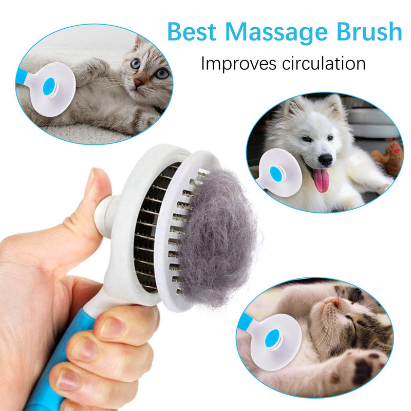 Cat Grooming Brush, Self Cleaning Slicker Brushes for Dogs Cats Pet Grooming Brush Tool Gently Removes Loose Undercoat, Mats Tangled Hair Slicker Brush for Pet Massage-Self Cleaning (Blue) - PawsPlanet Australia