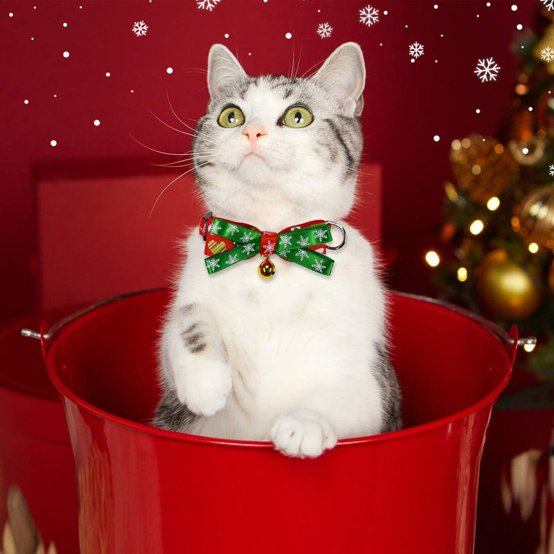 [Australia] - Fayoo Christmas Cat Breakaway Collar Pet Bow Tie with Bell Kitty Kittens Safety Buckle Nylon Collar, Accessory Gift for Cats 2 Pack Christmas 2P 