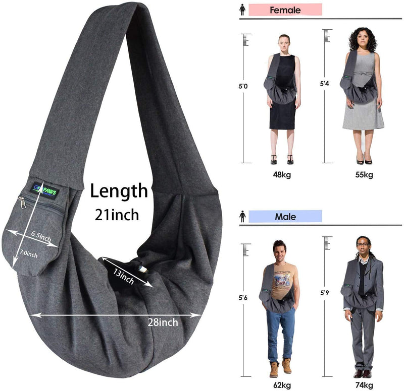 [Australia] - JESPET Comfy Pet Sling for Small Dog Cat, Hand Free Sling Bag Breathable Soft Knit with Front Pocket, Travel Puppy Carrying Bag, Pet Pouch. Machine Washable Grey 