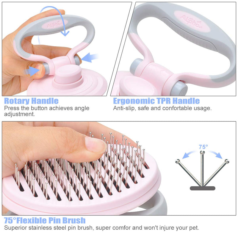 [Australia] - Songway Self Cleaning Slicker Brush,Pet Massage Comb,Hair Shedding Grooming Tools for Dogs and Cats,Foldable&Angle-Adjustable Beauty Brush,Clean Brush for Medium Long Fur Pink 