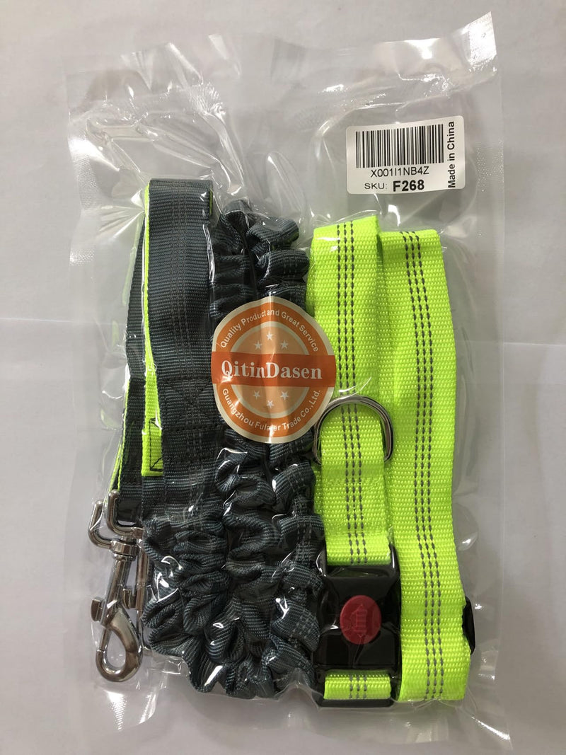 QitinDasen Hands-Free Dog Leash, Green Adjustable Waist Belt and Gray Stretchy Bungee Leash, Jogging Dog Leash with Reflective Stitching - PawsPlanet Australia