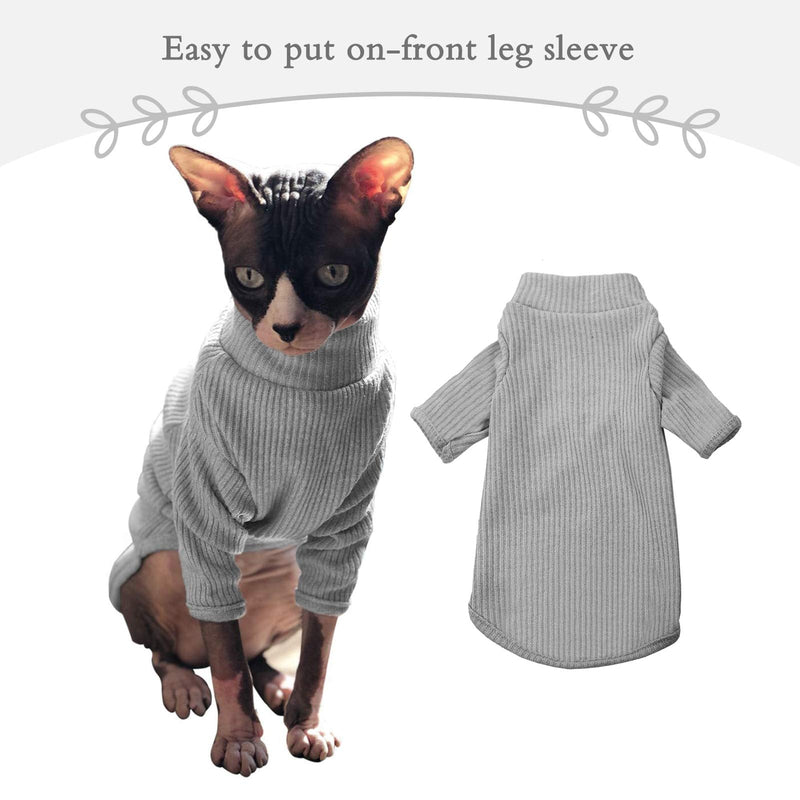 Hairless Cat Vest Turtleneck Breathable Adorable Cat Clothes Pullover Kitten T-Shirts with Sleeves Cat Pajama Jumpsuit for Sphynx, Cornish Rex, Devon Rex, Peterbalg XL(8.8-10lbs) Gray - PawsPlanet Australia