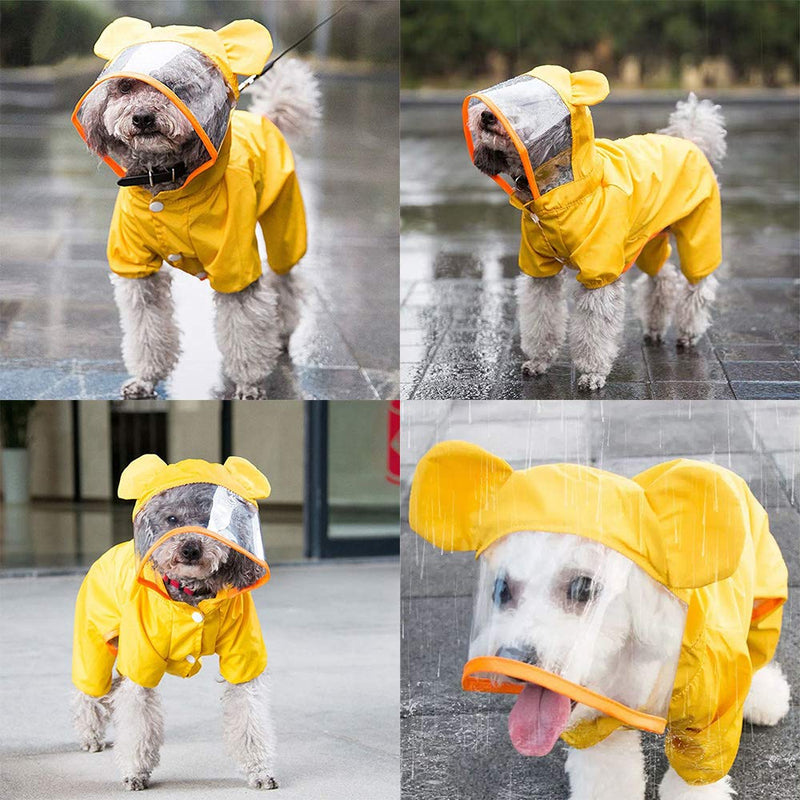 ccypet Small Dog Raincoat Poncho Water Proof Clothes with Hood Lightweight Rain Jacket Yellow Bear M(Bust:16.5'') - PawsPlanet Australia