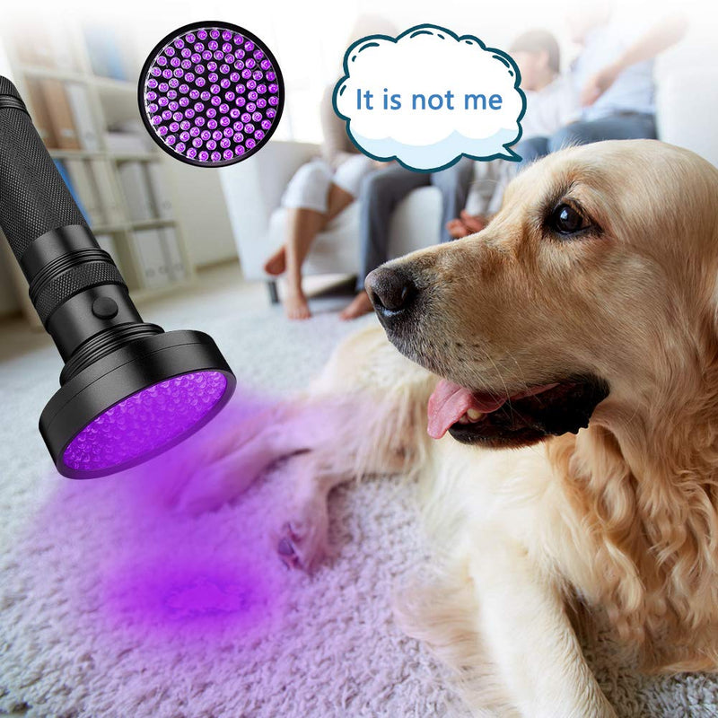 [Australia] - Coquimbo UV Flashlight Black Light, 100 LED 395nm UV Blacklight Flashlight with 6 AA Batteries, Dog Cat Urine Detector for Pet Urine, Bed Bug, Dry Stains, Kitchen Cleaning and Scorpion Hunting 