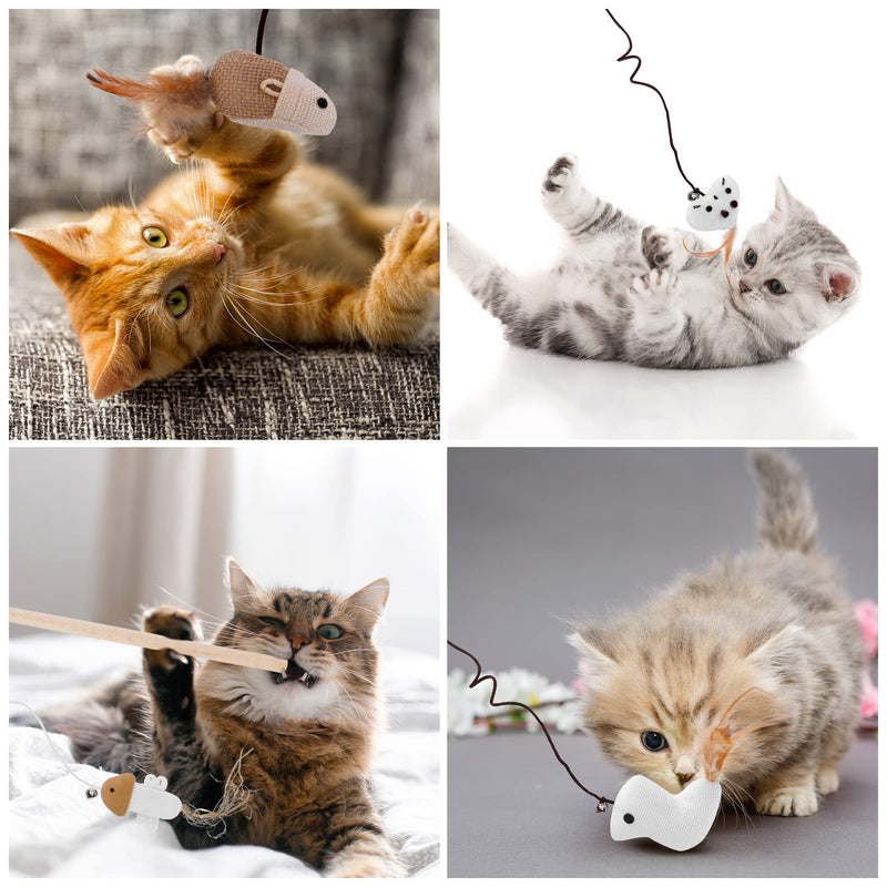 Fanshiontide 4 pieces cat toy feather, interactive cat fishing rod cat toy cat toy stick with mouse fish bird plush toy for cat activity - PawsPlanet Australia