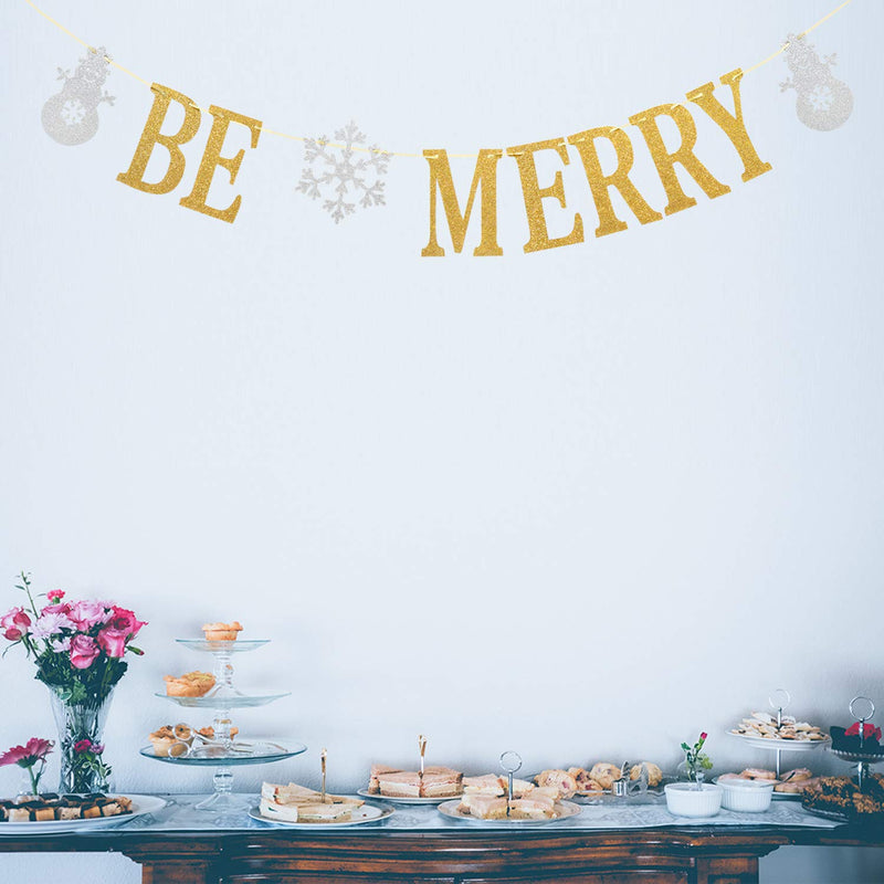 Glitter Be Merry Banner- Christmas Holiday Bunting Garlands- Festive Party Decor/Winter Home Decor/Xmas Party Decoration Supplies(Gold and Sliver) - PawsPlanet Australia