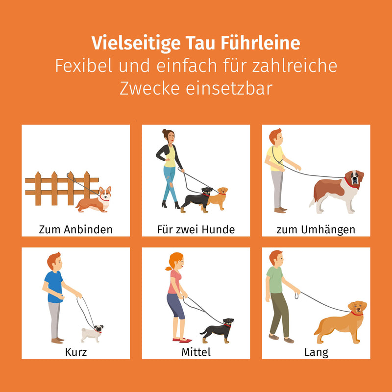 Floxik Premium Dog Lead | Dog leash 3m adjustable - rope leash for small and medium-sized dogs - robust and stylish in gray or orange 3m | ø 12mm - PawsPlanet Australia