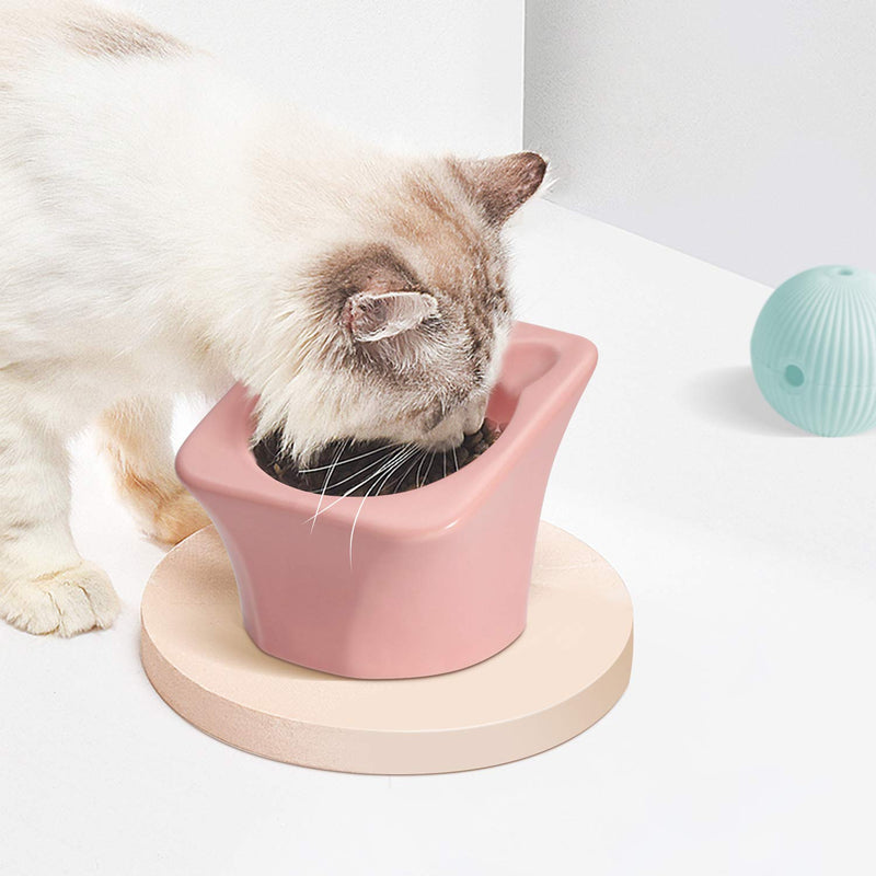 ComSaf Ceramic Raised Cat Food Bowl, Elevated Tilted Pet Feeding Bowl, Non-Slip Kitten Feeder for Food Water, Pink Cat Dish, 90ml - PawsPlanet Australia